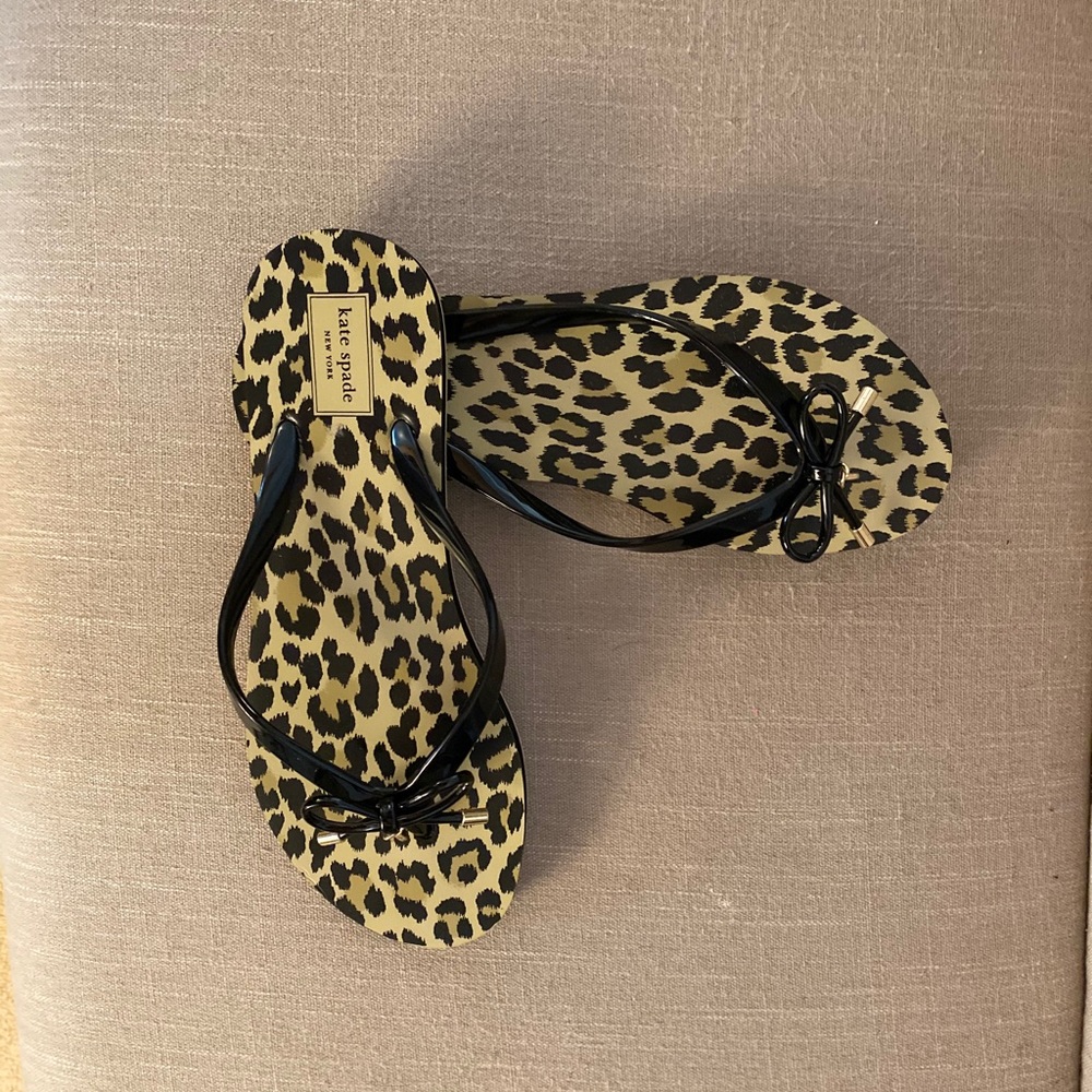 Kate Spade Black & Leopard Flip Flops